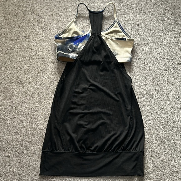 Lululemon athletica No Limits tank. Black tank with blue, black, cream bra. - Picture 2 of 4